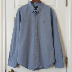Ralph Lauren 90's Vintage Preppy Plaid Long Sleeve Button Down Shirt Blue XL